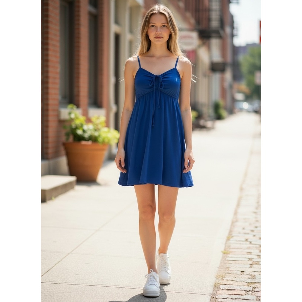 American Eagle Royal Blue Ruched Cinch Bust Cami Babydoll Top Small Casualwear